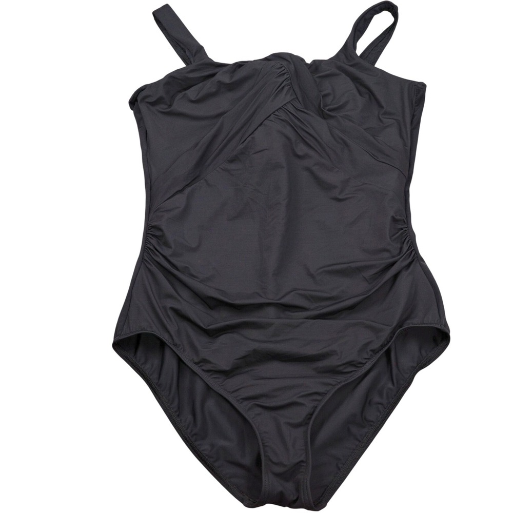 Lands End 1 Piece Swimsuit Women 14DD Black Twist Criss Cross Resort Beach